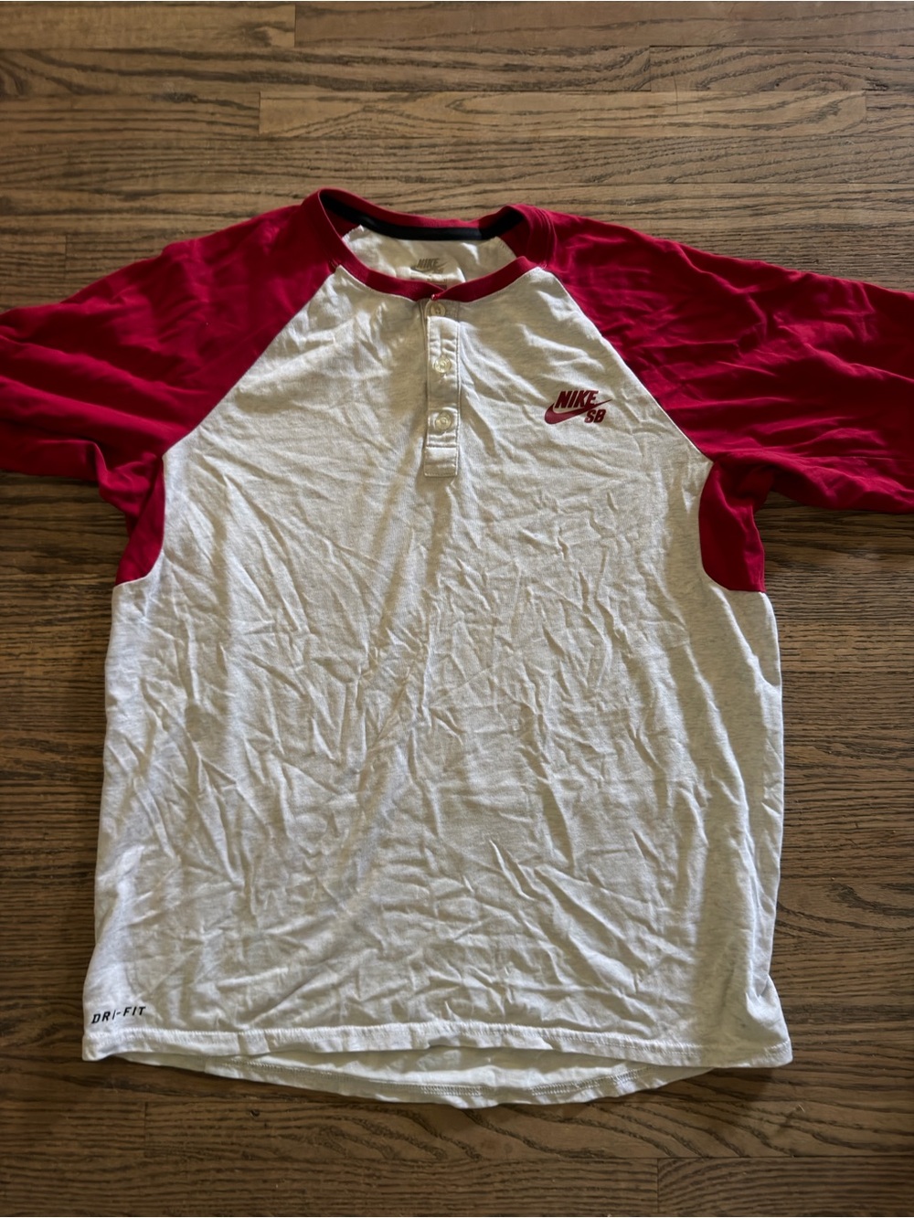 Nike SB White and Red Raglan Henley Tee